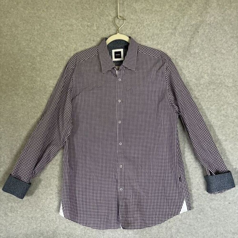 Hugo Boss Men's Casual Button Down Shirt - Black and White Checkered